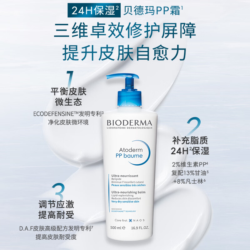 贝德玛（BIODERMA）【贝德玛蓝胖子身体乳】PP霜赋妍烟酰胺保湿霜500ml