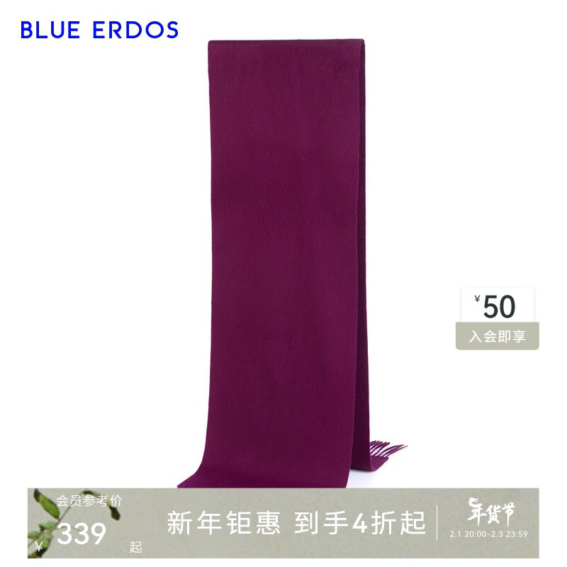 BLUE ERDOS鄂尔多斯100%山羊绒围巾披肩纯色简约百搭时尚礼物保暖流苏设计 紫棕 180cmX30cm