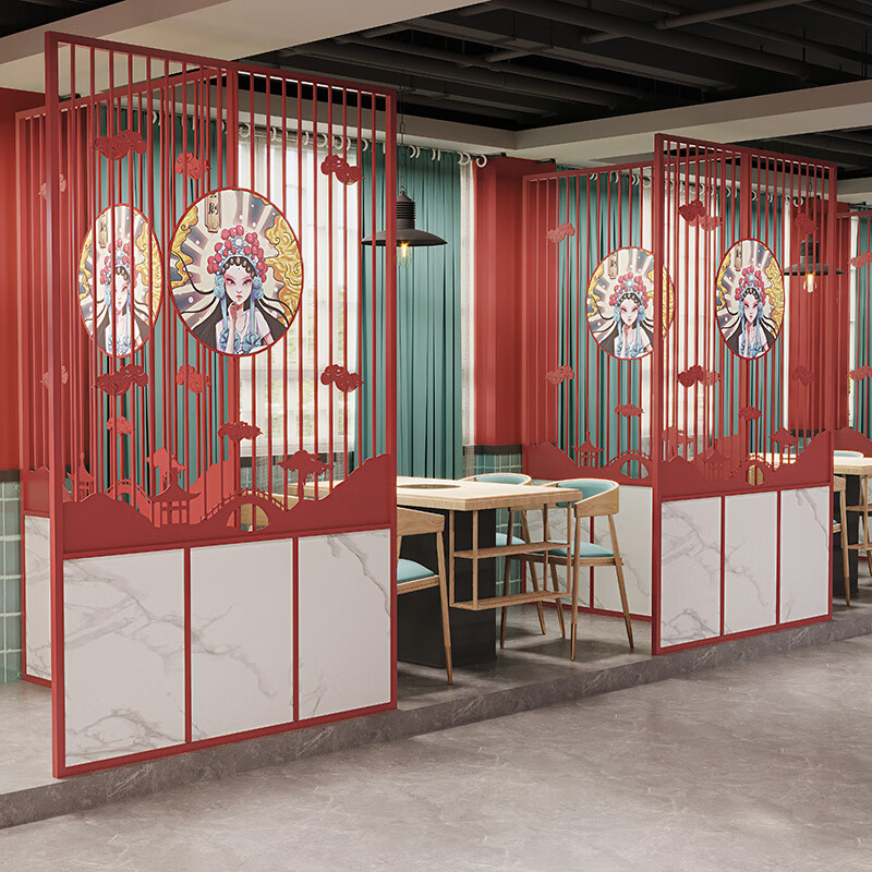 屏风新中式火锅店烧烤店饭店包间包厢卡座围栏栅栏餐饮 红色一平方