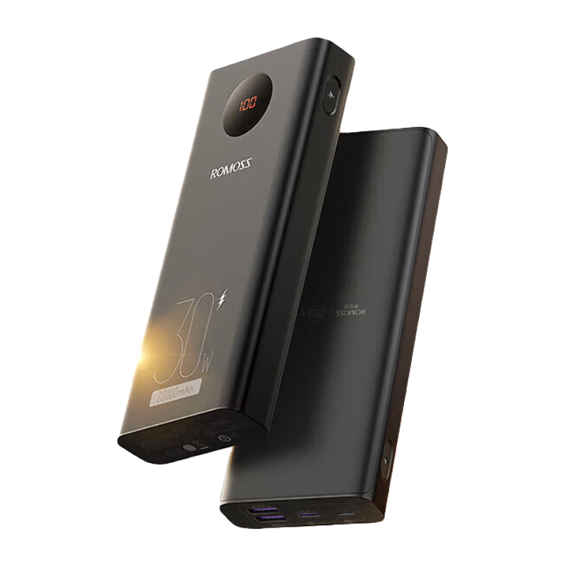 罗马仕 20000毫安时充电宝30W双向快充智能数显大容量移动电源双USB适用于苹果15华为小米手机 黑色