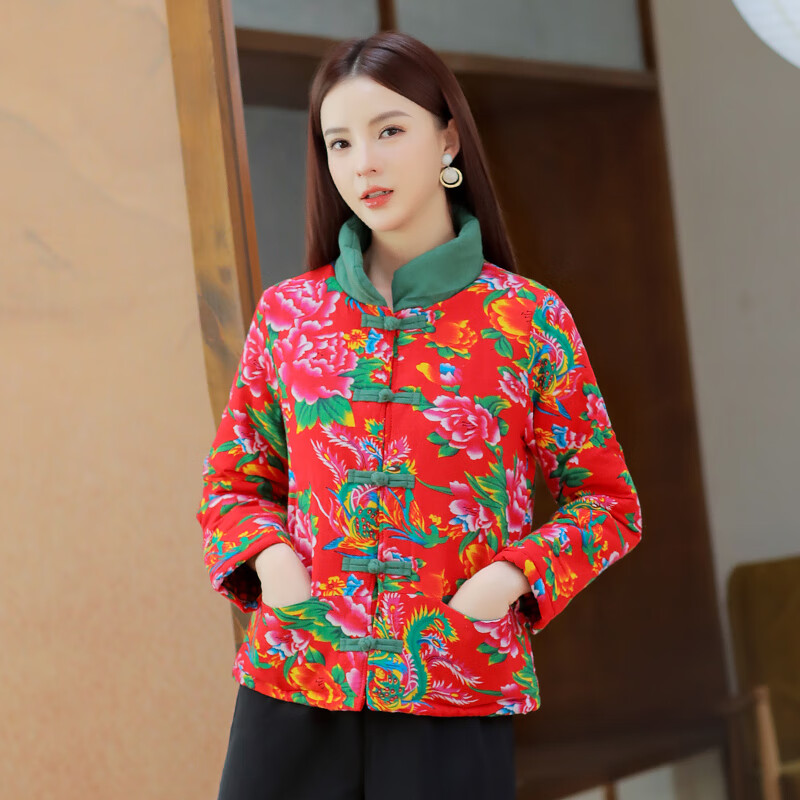 fanqi东北花棉袄女套装成人大花袄加厚棉袄碎花棉服年轻时尚 东北大花