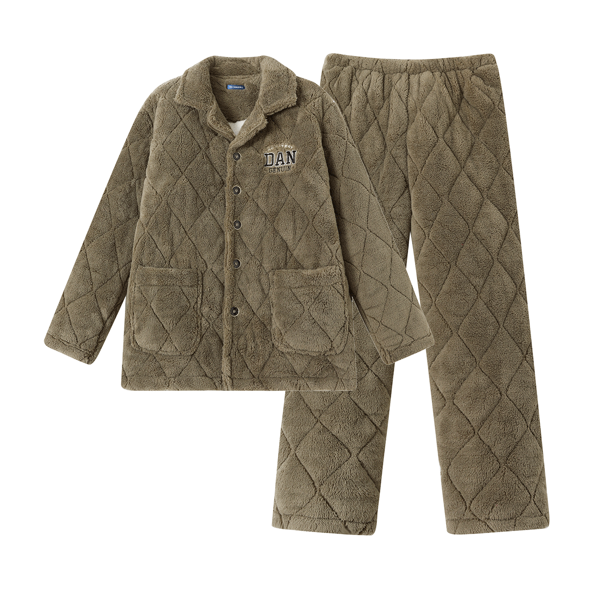 香蜜闺秀【三层夹棉加厚】男士睡衣秋冬新款长袖可外穿保暖男士家居服套装 W3424013橄榄绿 3XL