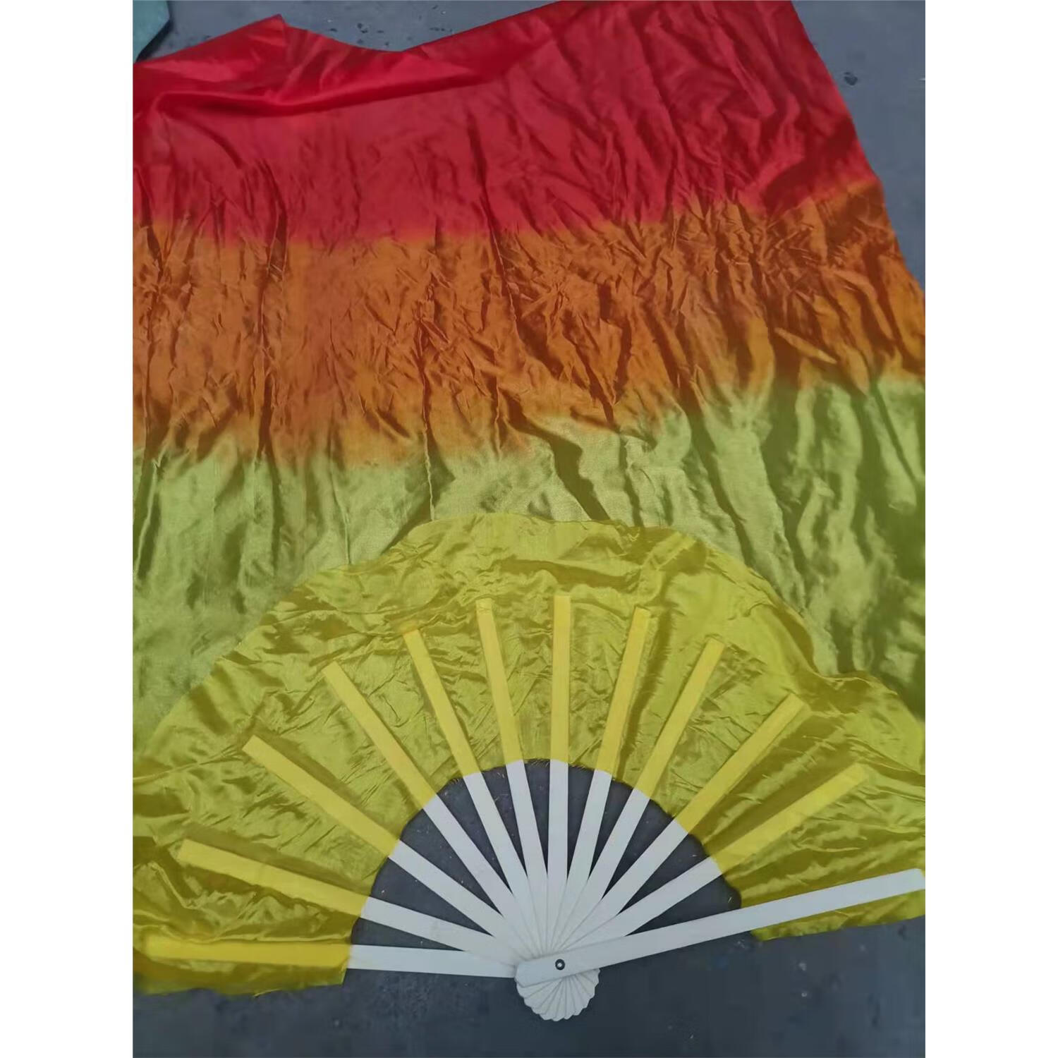 狮奥利兴蹈扇子三色渐变火焰扇加长长绸扇锦鲤抄舞蹈长扇秧歌长扇跳舞