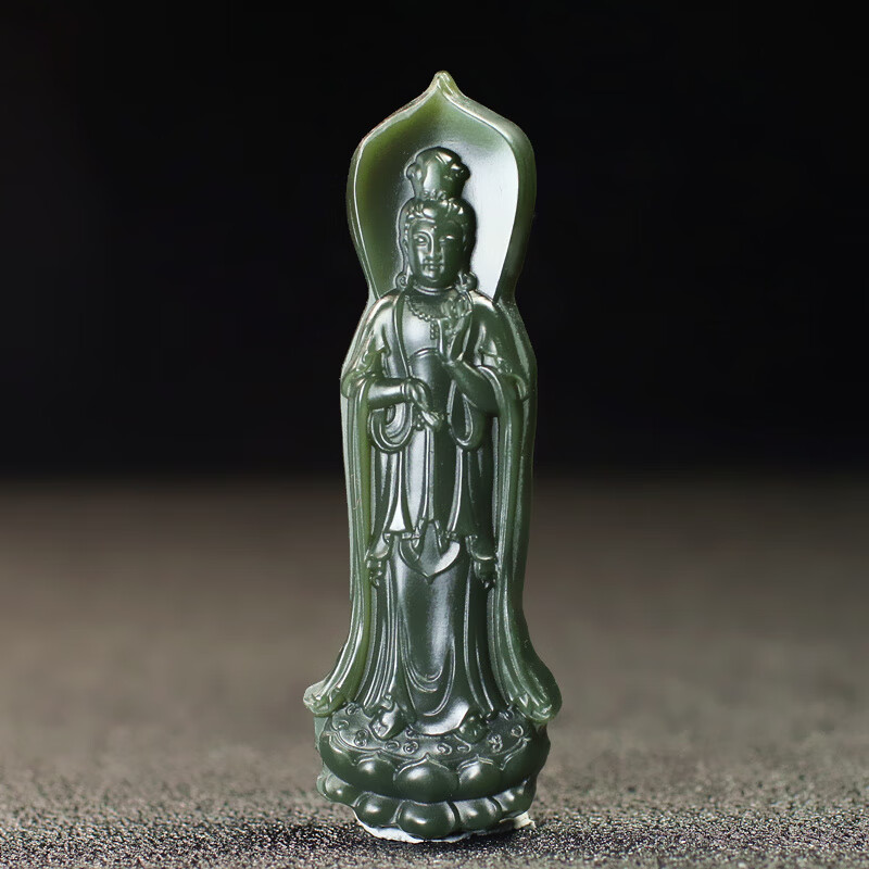 享耀新疆和田玉观音吊坠真品青玉站观音玉坠男士挂件