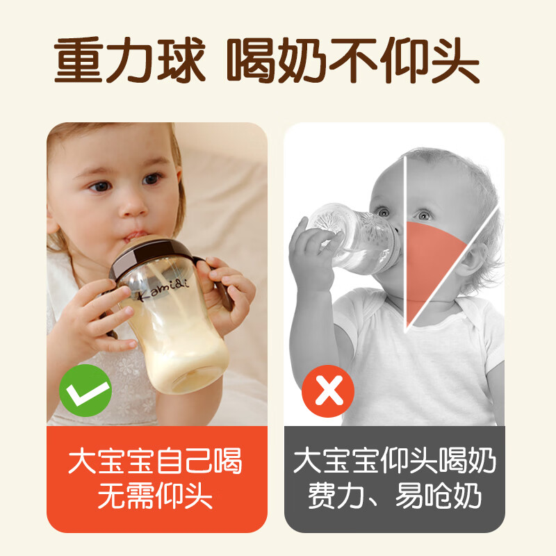 卡蜜迪(kamidi)新生儿奶瓶ppsu婴儿大童宝宝一岁以上2岁3岁0-6个月断奶吸管奶瓶 300ML【Y孔+贈Y孔】 8月以上