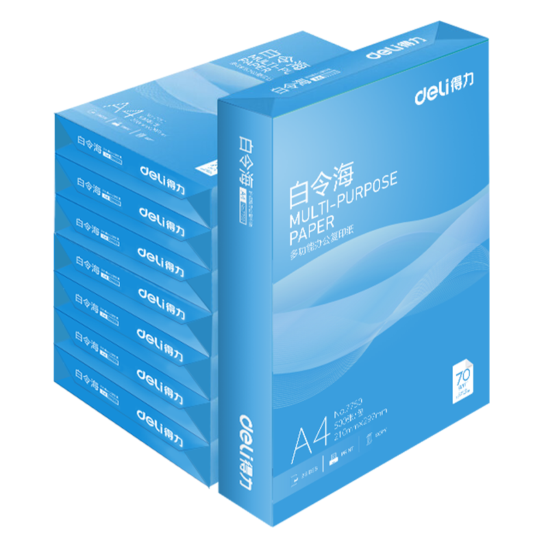 得力（deli）白令海A4打印纸 70g500张*8包一箱 双面高性价比复印纸 整箱4000张【经济热销】
