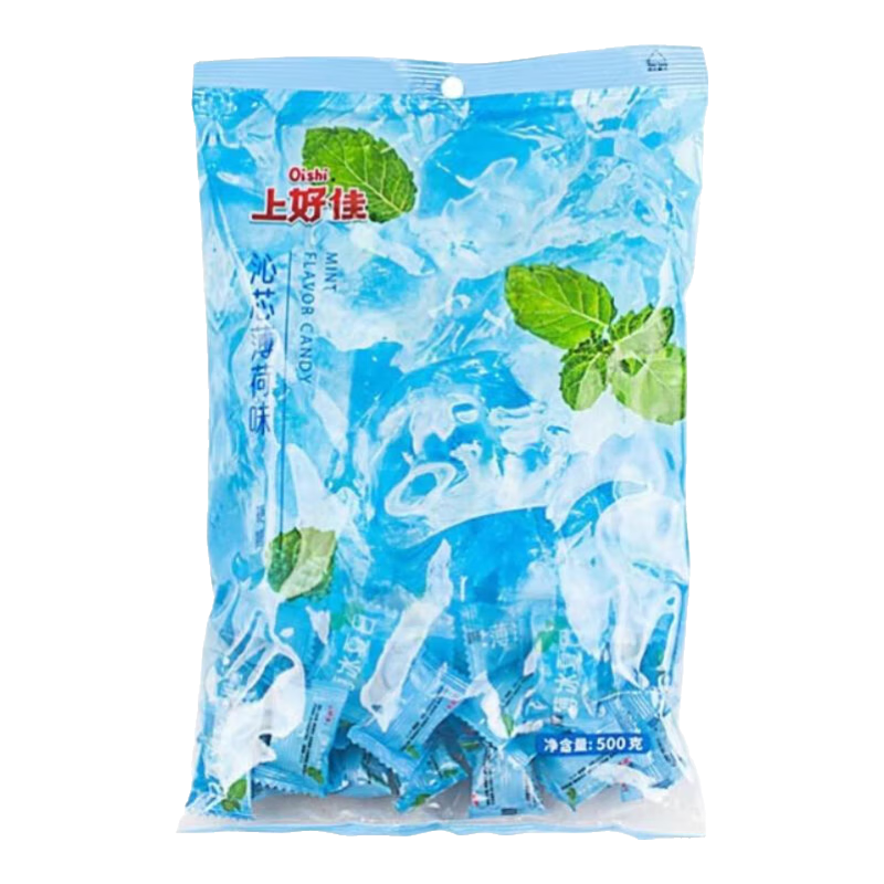 上好佳薄荷糖500g多口味無強勁清涼老式硬糖果散裝清新口氣小零食 薄荷味硬糖500克(約125顆)