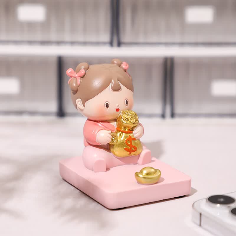 如果实用手机架摆件创意可爱装饰固定架办公室工位桌面送女生追剧礼物 小君手机架全套送礼袋