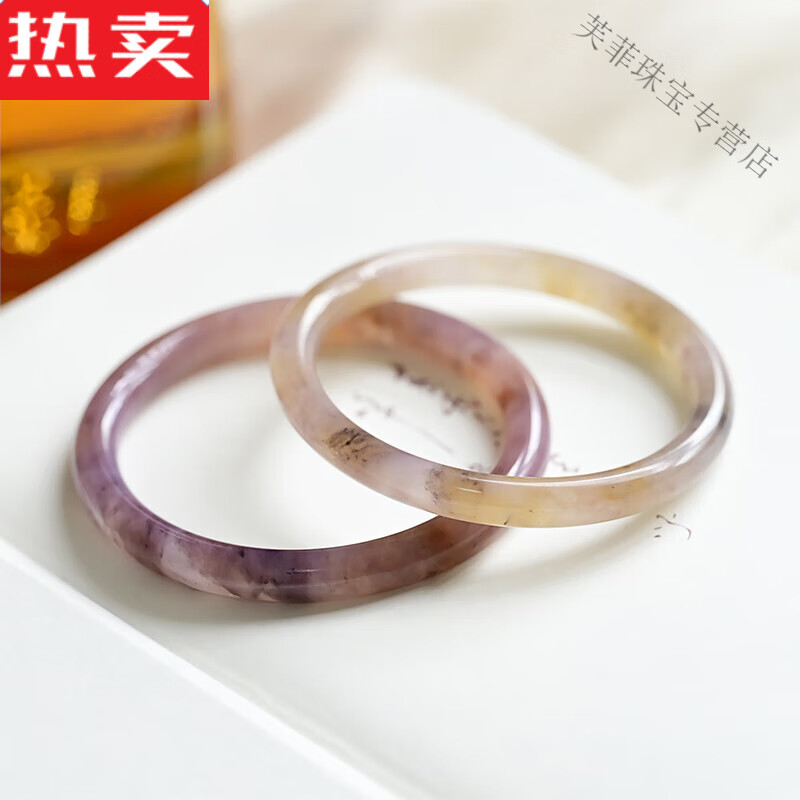snqp石英岩手镯金丝玉手镯圆条深紫罗兰色窄条女款闺蜜水晶镯子 手镯