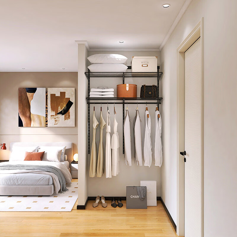 2米金属衣柜钢架格瑞黑色衣帽间开放式砌墙衣帽间卧室挂衣架 1.