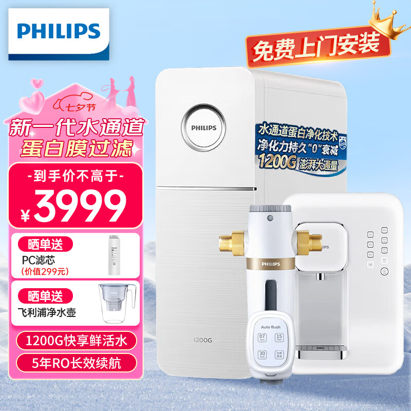 ����������1200G��ˮ��3.1L/min ����5�곤ЧRO����͸ֱ����ˮ�� ����ʽ˫��ˮ��ˮ�� 7010+4800+1836