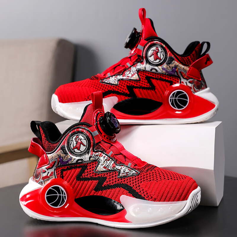 圣曼芬男童本命年鞋子青少年鞋运动鞋篮球鞋旋转纽扣中大童透气球鞋