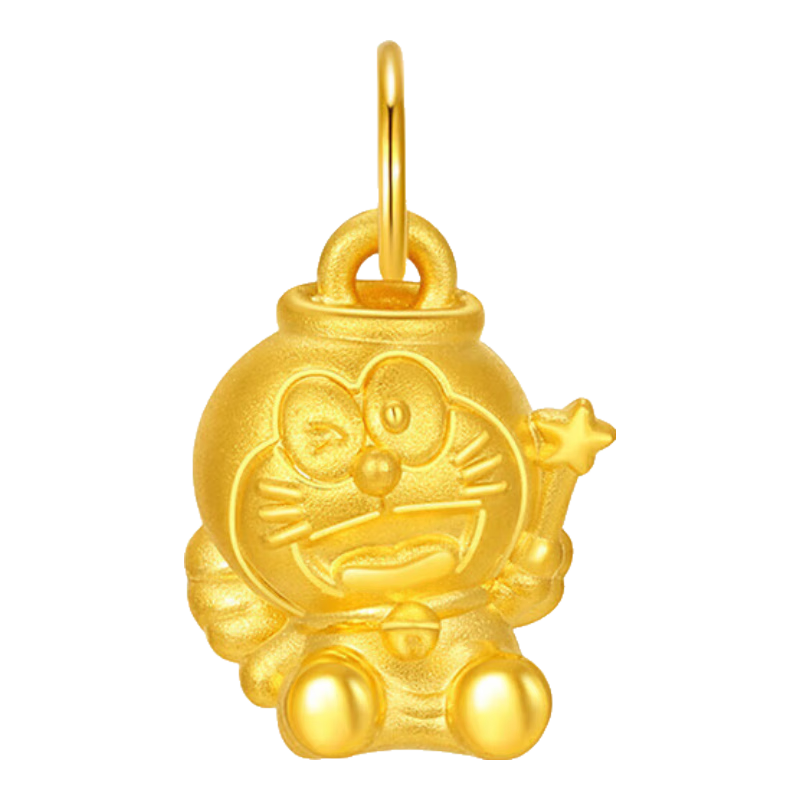 潮宏基 哆啦A梦联名黄金吊坠女足金串珠送宝宝生日礼物小版TK情人节礼物 歪头萌 赠银链