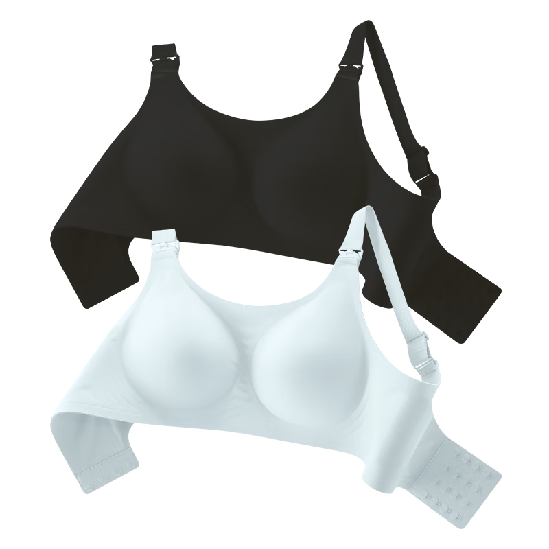 十月名裳孕妇哺乳内衣怀孕期专用产后喂奶母乳QQ弹无痕文胸聚拢美背胸罩 湖水蓝+优雅黑【透气不闷汗】 L（80C）