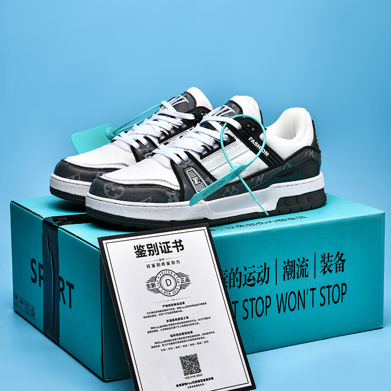 男鞋2023新款低帮经典蓝白拼接板鞋男士莆田运动鞋子 lv-1白黑 42