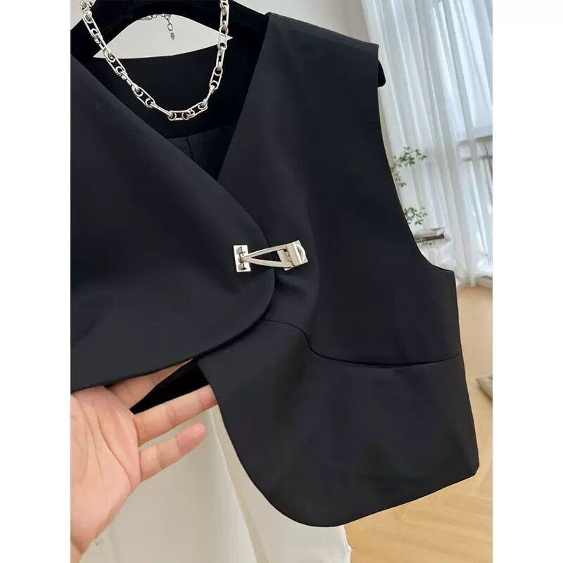 c秋冬外出叠穿马甲搭配衬衫女欧货小众马甲背心两长1袖衬衫女 马甲 s