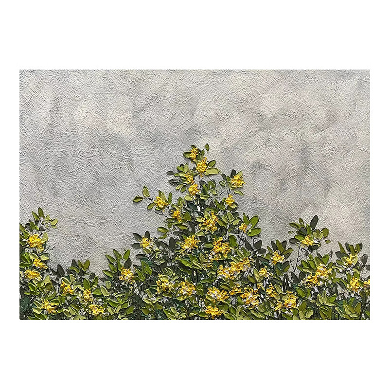 艺幻小清新桂花纯手绘油画原木风简约花卉装饰画客厅横版立体肌理挂画