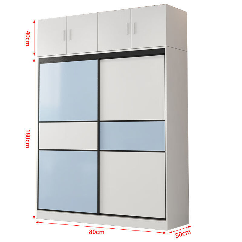 圣度朗简易组装衣柜推拉门实木板式储物柜子简约现代家用卧室收纳衣橱 【蓝白】主柜+顶柜 100长*宽50*高180