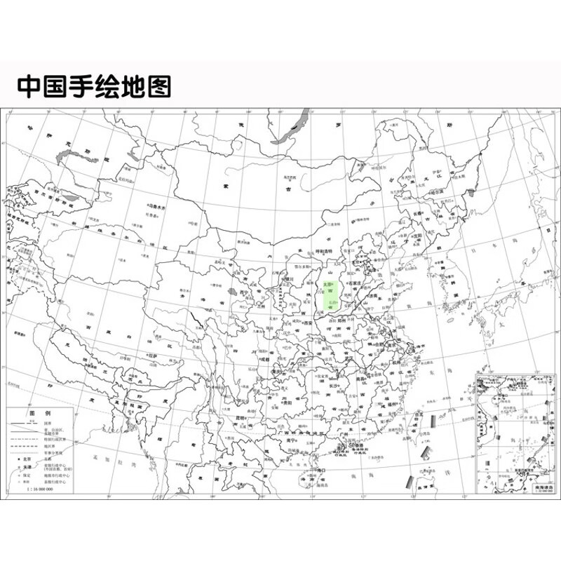 中国手绘地图 白底 光面油布画-需要马克笔上色 40x30cm中国 无