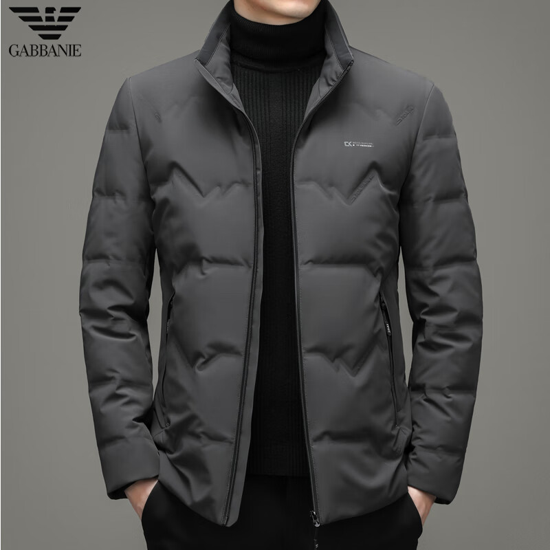 奇阿玛尼亚服新年秋冬季男士休闲立领白鸭绒轻薄保暖外套 灰色 180xl