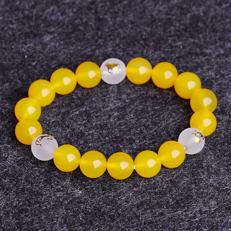 势蔓天然黄玛瑙三合贵人局手链生肖本命年吉祥物黄色水晶佛珠手串礼物