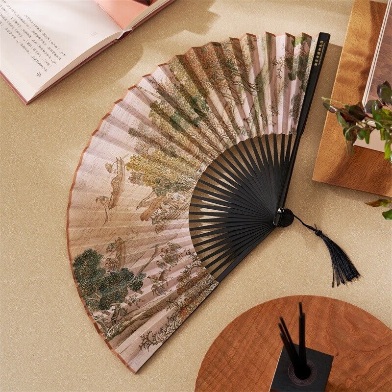 qeedns南京市博物总馆 总南京博物馆文创金陵繁华录折扇礼盒古风汉服扇 渡口 布面 约9寸+扇套+礼盒