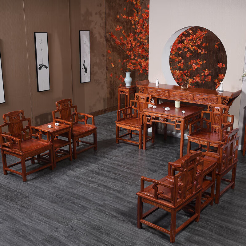 众舰行中堂六件套实木 农村堂屋中堂六件套实木古典财神供桌条案佛