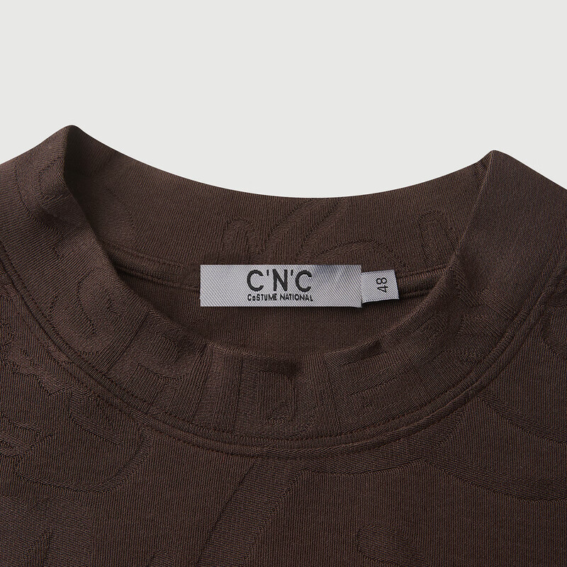 C'N'C【奢侈品衣服】CNC男装秋冬新款基础版型圆领短袖T恤个性满身提花 深咖 50 /M/(175/92A)