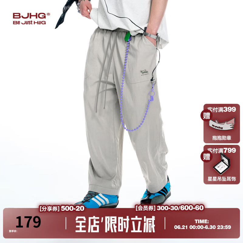 BJHG不计后果凉感休闲裤男2025夏新款潮牌宽松阔腿直筒奶奶裤九分裤女 浅灰色 M
