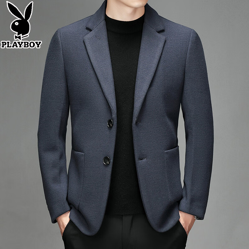 花花公子(playboy)西服毛呢男装羊毛外套小西服修身男士休闲商务时尚