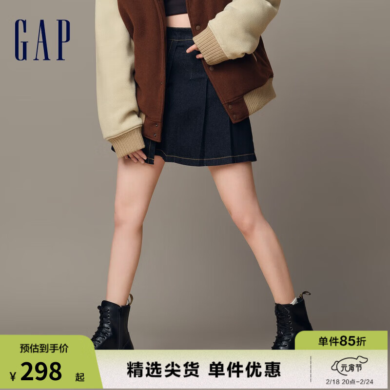 Gap女装冬季2023新款洋气牛仔裙百褶裙迷你裙842541半身裙 深蓝色 6(28)亚洲尺码