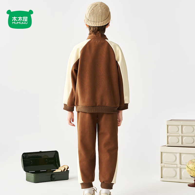 迷你木木屋儿童卫衣套装春秋男童女童开衫外套运动裤套装中大童休闲两件套 咖啡 160  推荐身高149-158cm
