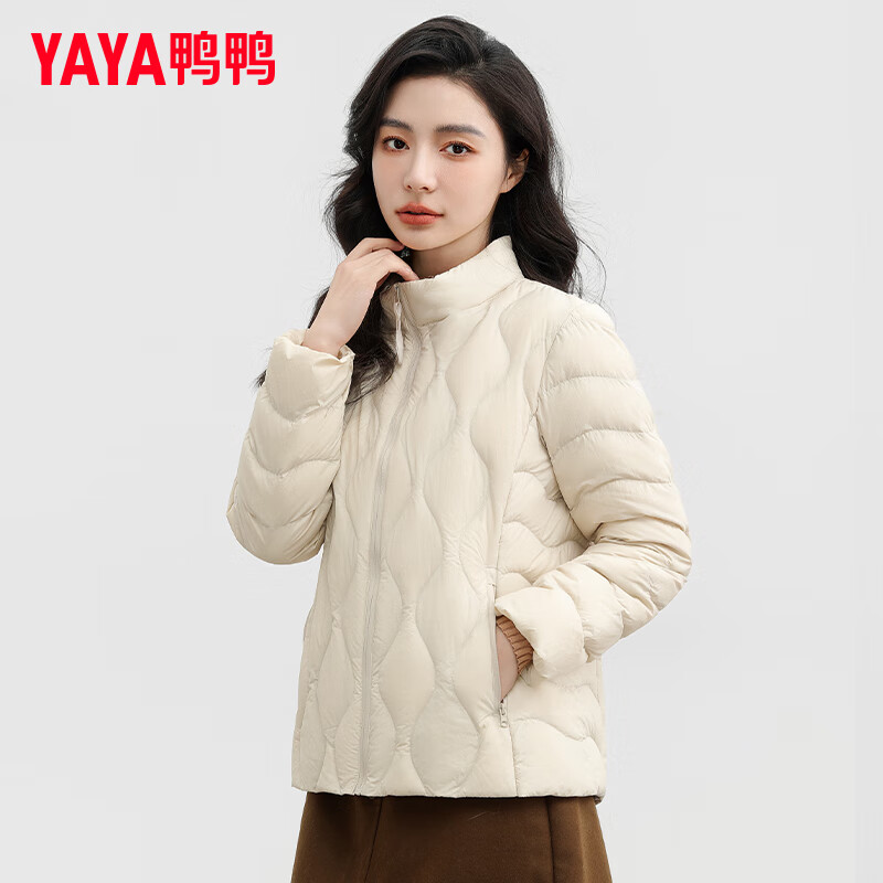 鸭鸭（YAYA）轻薄羽绒服女短款20外套保暖鸭绒88A百搭24冬季新款立领简约时尚百搭鸭绒保暖外套K 米白色 165/88A(L)主图4