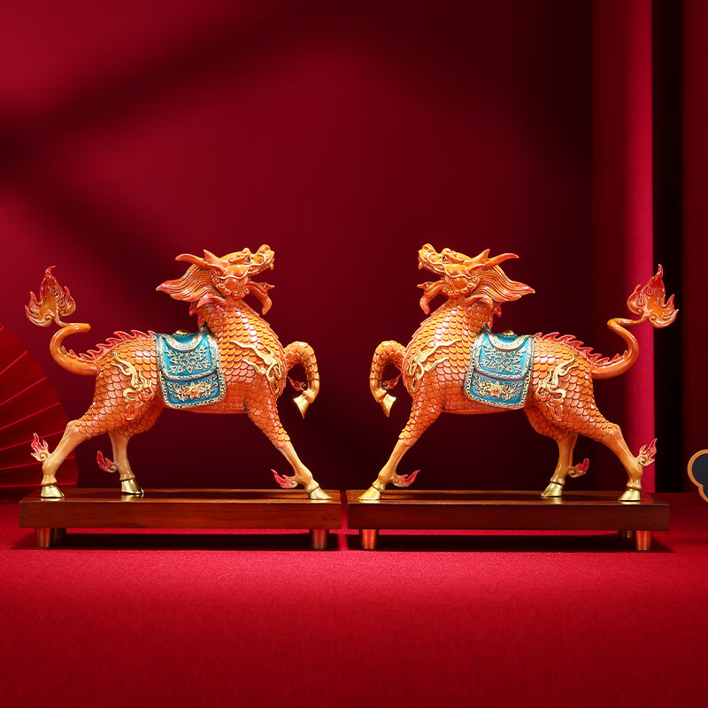 麒麟摆件一对新中式家居招财瑞兽客厅玄关办公室装开业礼品 麒麟献瑞