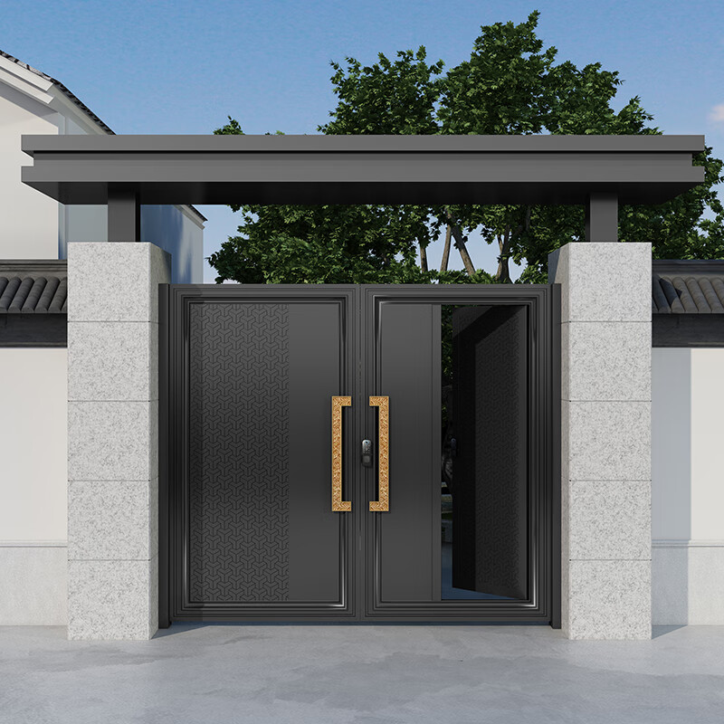 oeing新中式精雕铝合金别墅铝艺不锈钢大门推拉式铝合金户外庭院门