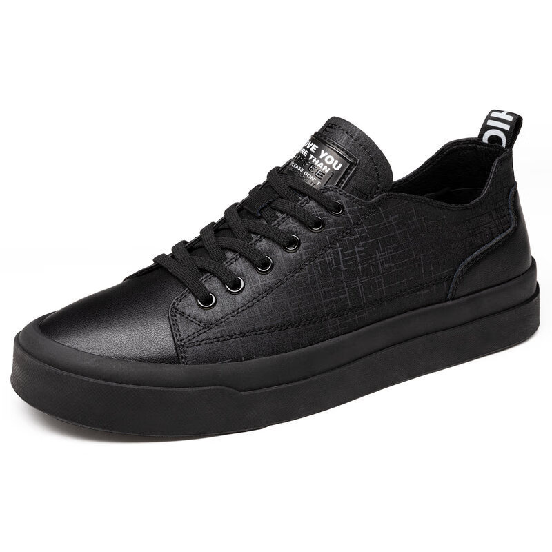 啄木鸟男士休闲鞋透气小白鞋舒适休闲板鞋平跟软底男鞋鞋子 黑色 38