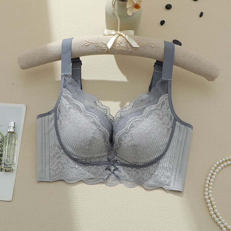 小胸聚拢内衣女调整型无钢圈加厚侧收副乳防下垂上托紫灰 紫灰 34/75a