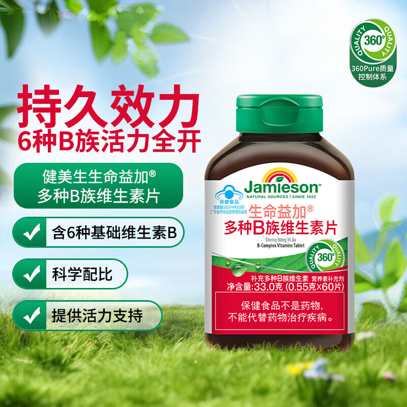 健美生(Jamieson) 维生素B族【礼盒装】复合多种Vb成人中老年烟酰胺熬夜舒缓促代谢 VB 2瓶+甜橙味VC 60片*2瓶 【礼盒装】