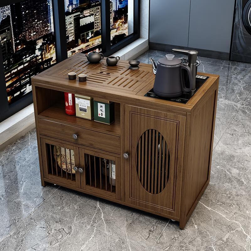 爱顺家移动茶桌茶台家用实木色小茶车客厅泡茶几茶具套装全自动烧水壶一 65款-无盖板