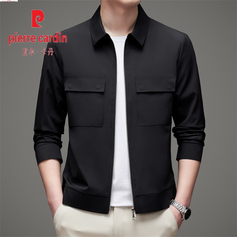 cardin)春秋新款男士衬衫领夹克商务休闲时尚翻领成熟抗皱纯色外套