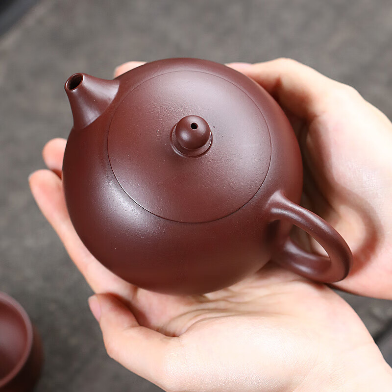京峰阁高档紫砂壶套装 宜兴原矿纯手工西施泡茶壶 家用办公茶具整套送礼 王伯军紫泥西施套组 10头