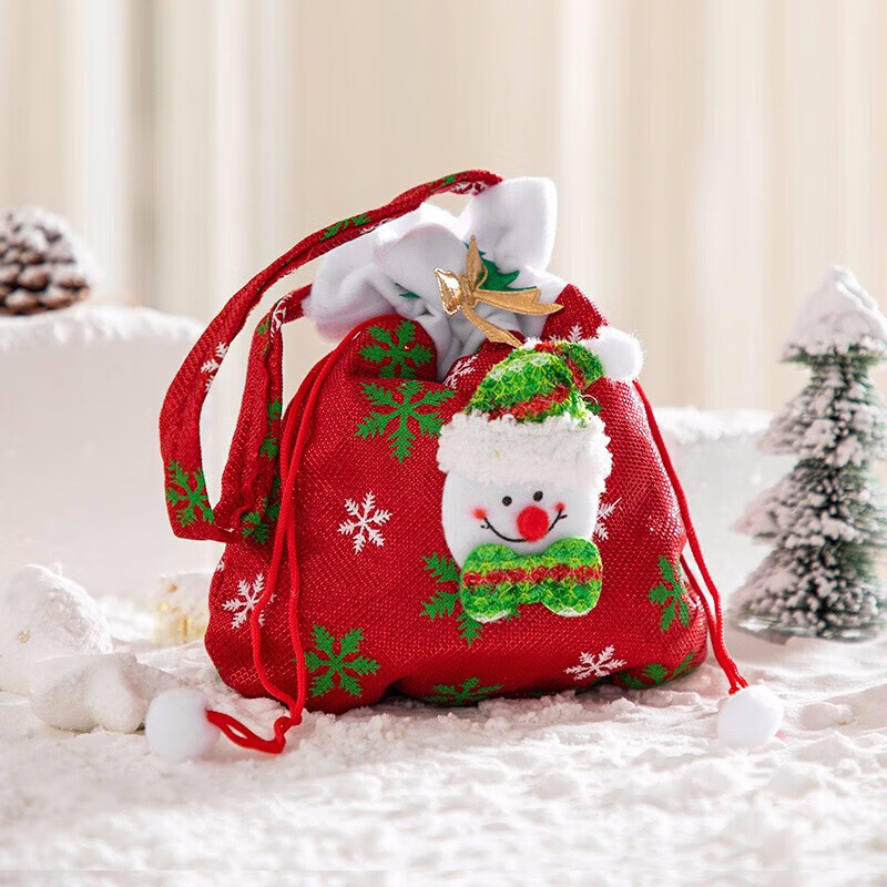 千棵树圣诞节礼物袋儿童小礼品盒子圣诞老人平安夜苹果包装袋子礼盒装饰 圣诞装饰-苹果袋子A 大