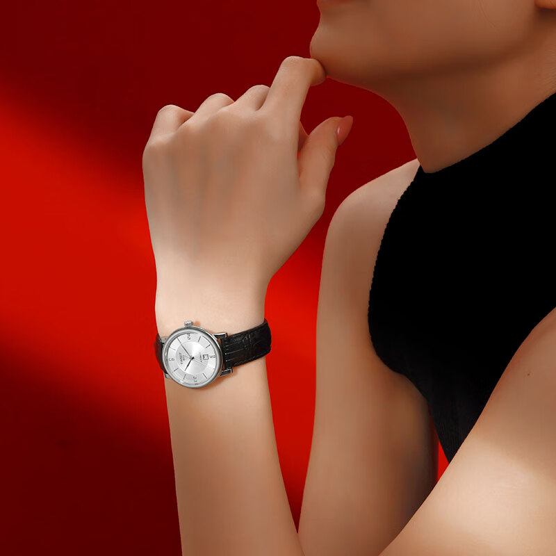 天梭（TISSOT）瑞士手表 卡森臻我系列腕表 皮带机械女表 T122.207.16.036.01