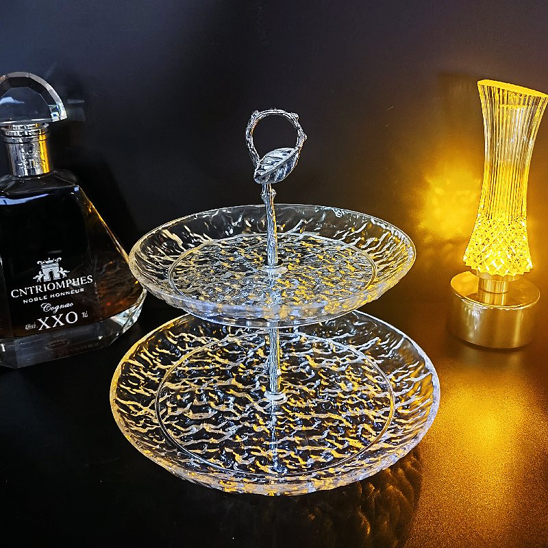 小清新下午茶点心架多双层水果盘酒吧亚克力冰纹果碟 双格层冰纹果盘