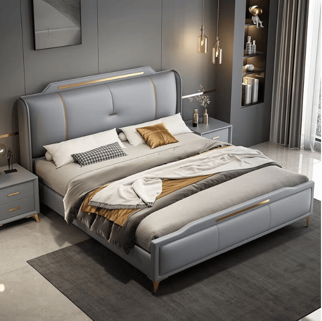 8米2米意式轻奢双人床新款现代简约主卧家用实木帕纳皮床 皮床 1500mm