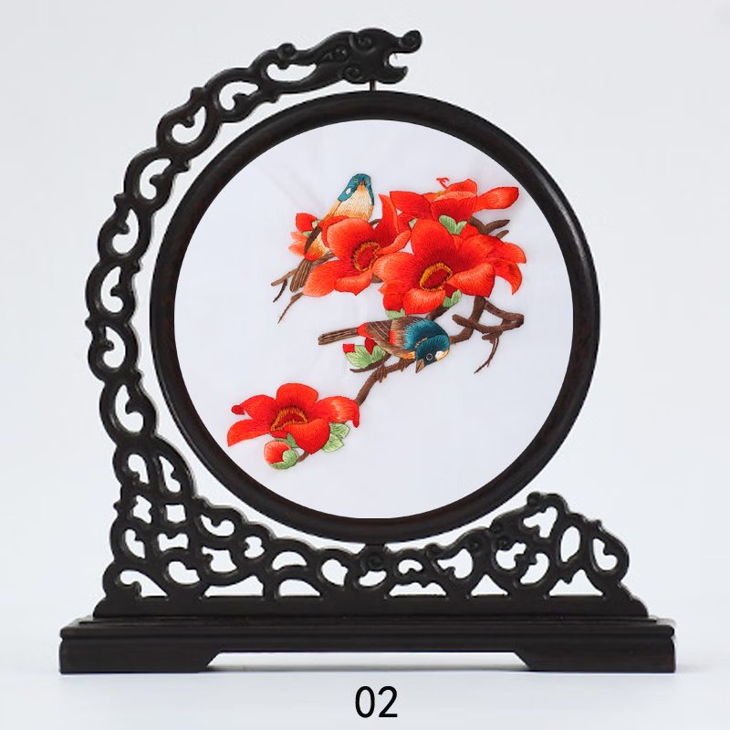 静阁轩 广绣屏风粤绣双面绣屏风工艺刺绣木棉花屏风台屏摆件外事礼品