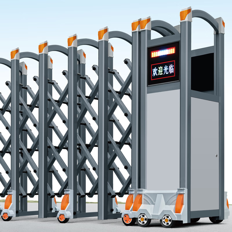 聚益铝合金电动伸缩门学校幼儿园工厂工地折叠304不锈钢遥控收缩大门