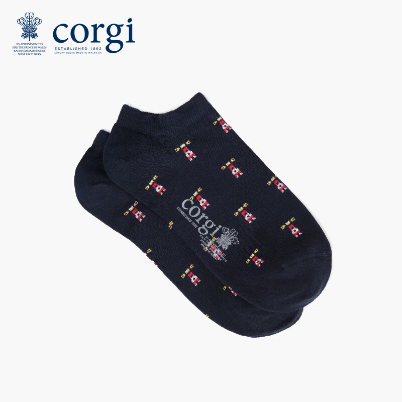 CORGI柯基英国进口男士船袜创意潮袜字母印花薄款精梳棉透气袜子夏季 蓝色