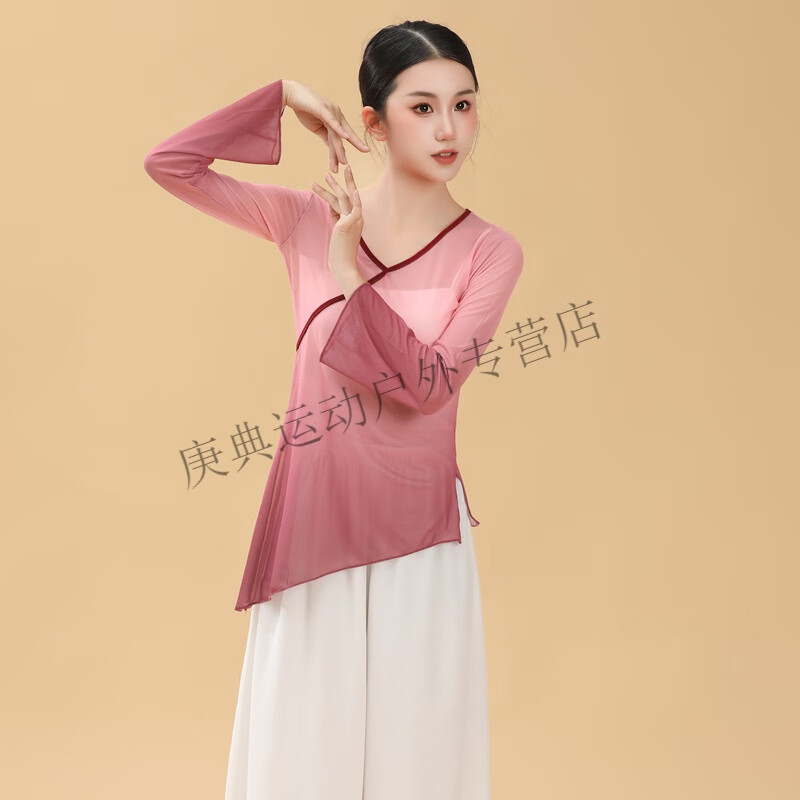 炫逐古典舞蹈练功服喇叭袖渐变艺考表演服女民族舞舞蹈考级表演女纱衣 芙蓉粉单上衣 #23 S