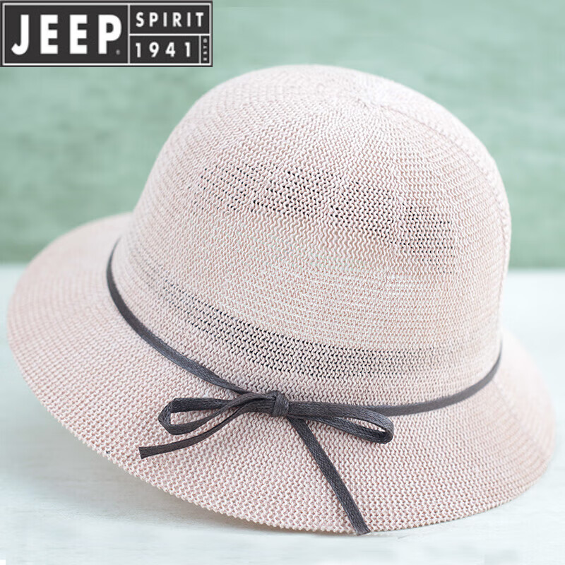 吉普（JEEP）夏天帽子女妈妈遮阳帽短檐透气凉帽中老年人奶奶渔夫帽老太太草帽 皮粉 可调节